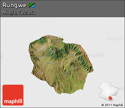 Satellite 3D Map of Rungwe, single color outside
