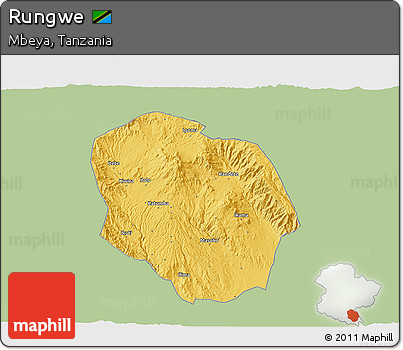 Savanna Style 3D Map of Rungwe, single color outside
