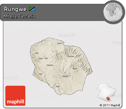 Shaded Relief 3D Map of Rungwe, single color outside