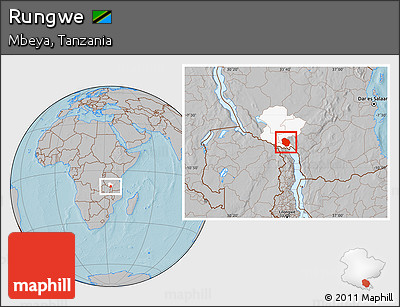 Gray Location Map of Rungwe, highlighted parent region, hill shading