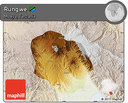 Physical Map of Rungwe, lighten