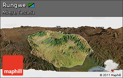 Satellite Panoramic Map of Rungwe, darken
