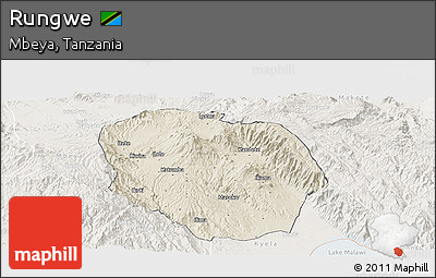 Shaded Relief Panoramic Map of Rungwe, lighten