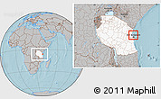 Gray Location Map of Zansibar West, highlighted country, highlighted parent region, within the entire country, hill shading