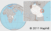 Gray Location Map of Zansibar West, highlighted country, highlighted parent region, within the entire country
