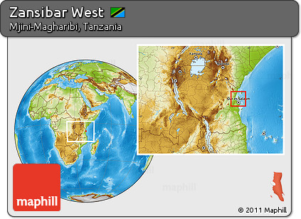 Physical Location Map of Zansibar West, highlighted parent region, within the entire country