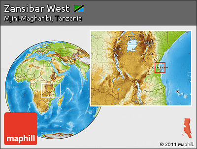 Physical Location Map of Zansibar West, highlighted parent region, within the entire country