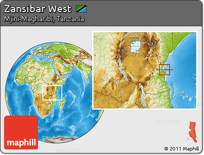Physical Location Map of Zansibar West, highlighted parent region, within the entire country