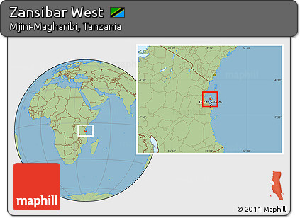 Savanna Style Location Map of Zansibar West, highlighted parent region