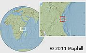 Savanna Style Location Map of Zansibar West, highlighted parent region, hill shading