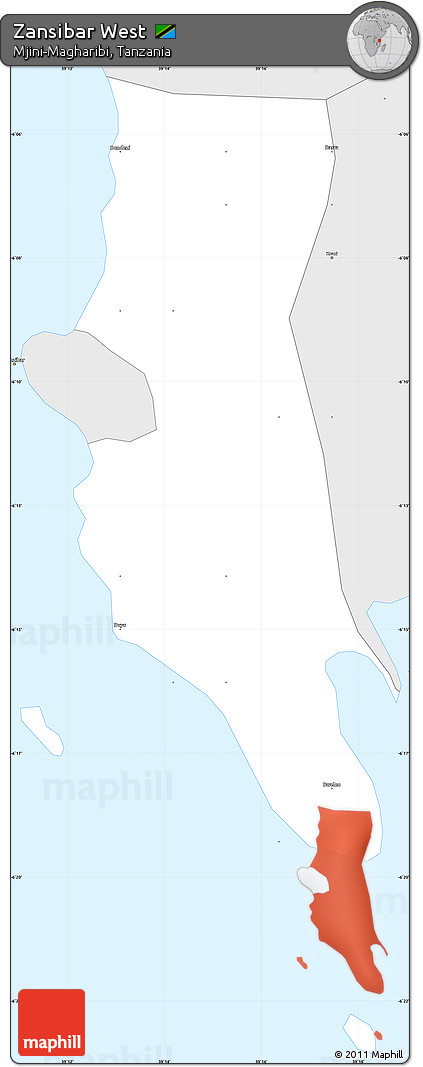 Silver Style Simple Map of Zansibar West