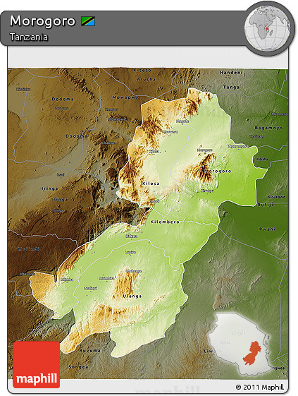 Physical 3D Map of Morogoro, darken