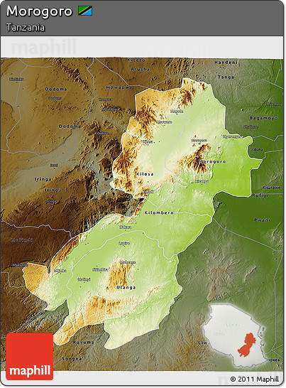 Physical 3D Map of Morogoro, darken