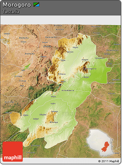 Physical 3D Map of Morogoro, satellite outside