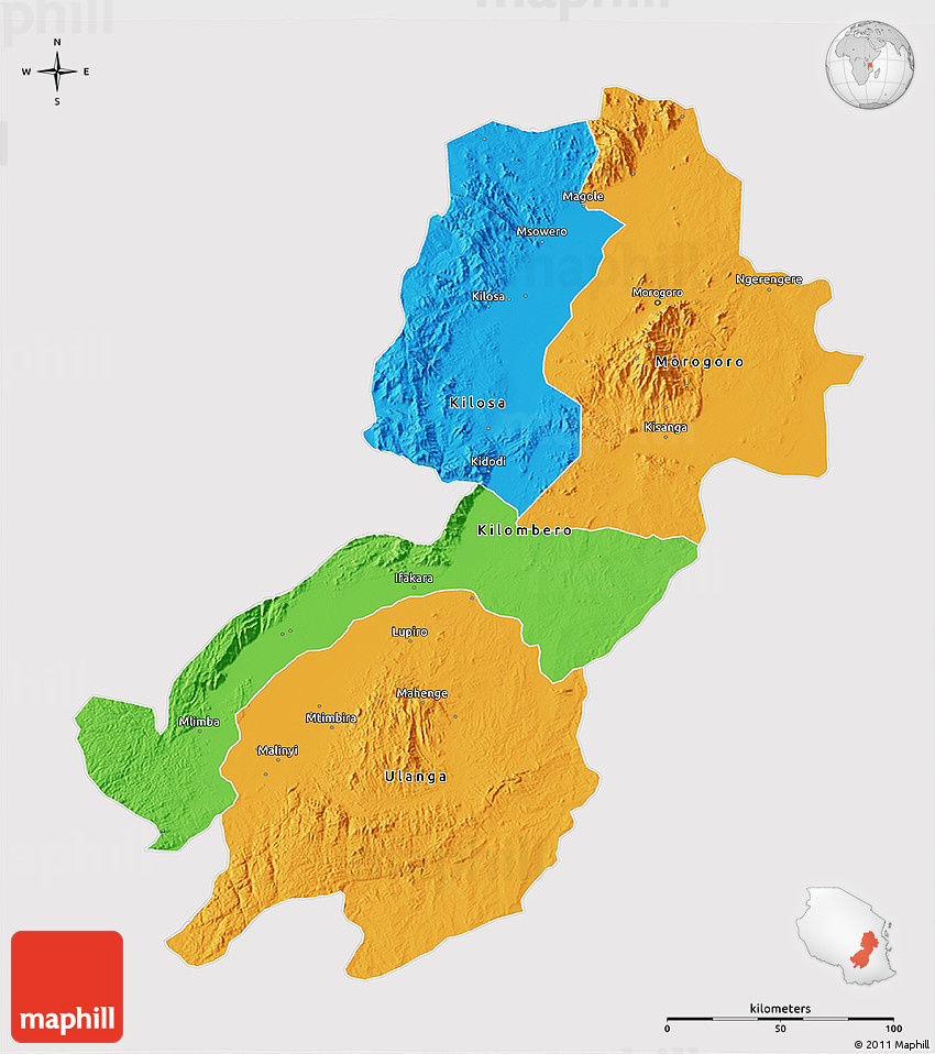 Political 3D Map of Morogoro, cropped outside