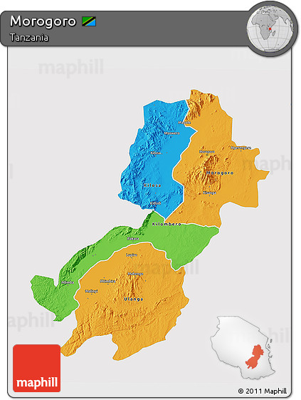 Political 3D Map of Morogoro, single color outside