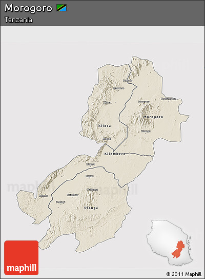 Shaded Relief 3D Map of Morogoro, single color outside