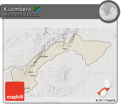 Shaded Relief 3D Map of Kilombero, lighten, semi-desaturated