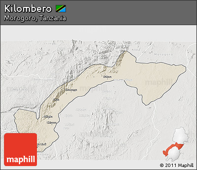 Shaded Relief 3D Map of Kilombero, lighten, semi-desaturated