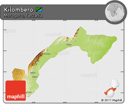Physical Map of Kilombero, single color outside