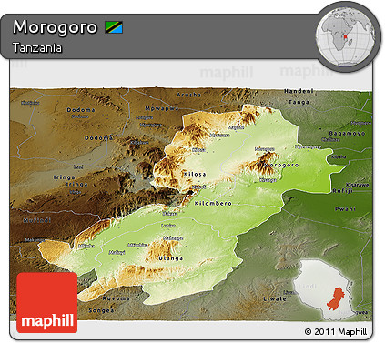 Physical Panoramic Map of Morogoro, darken
