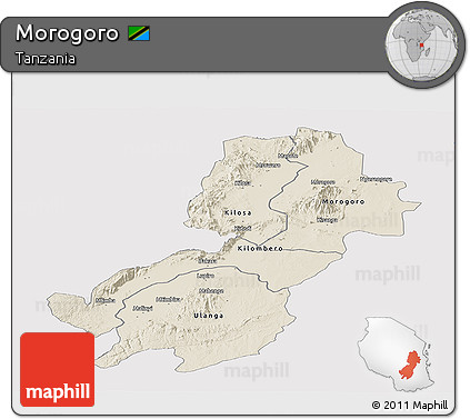 Shaded Relief Panoramic Map of Morogoro, single color outside