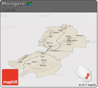 Shaded Relief Panoramic Map of Morogoro, single color outside