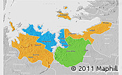 Political 3D Map of Mwanza, lighten, desaturated