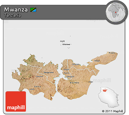 Satellite 3D Map of Mwanza, single color outside