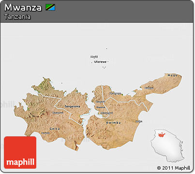 Satellite 3D Map of Mwanza, single color outside