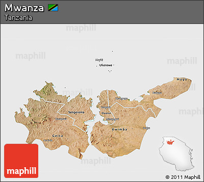Satellite 3D Map of Mwanza, single color outside