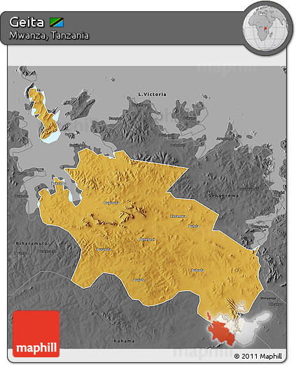 Physical 3D Map of Geita, darken, desaturated