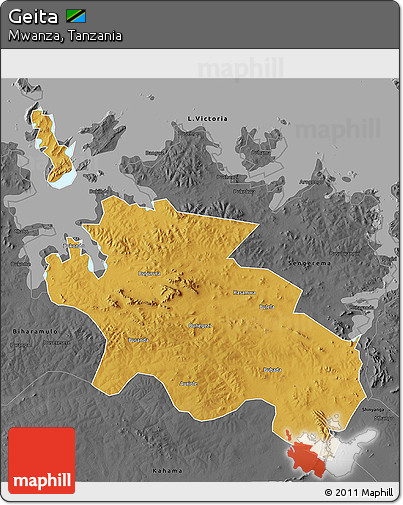 Physical 3D Map of Geita, darken, desaturated