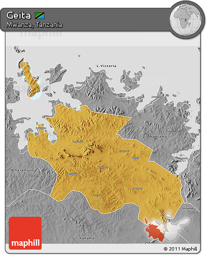 Physical 3D Map of Geita, desaturated