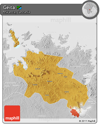 Physical 3D Map of Geita, lighten, desaturated