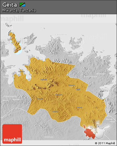 Physical 3D Map of Geita, lighten, desaturated