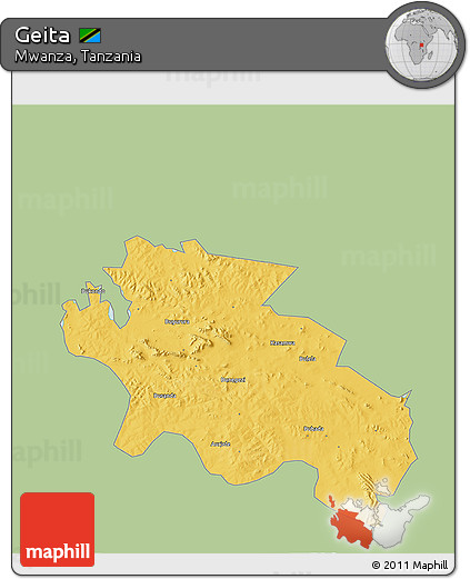 Savanna Style 3D Map of Geita, single color outside