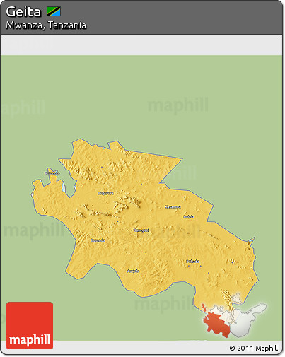 Savanna Style 3D Map of Geita, single color outside