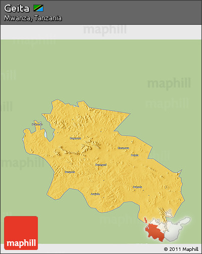 Savanna Style 3D Map of Geita, single color outside