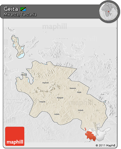 Shaded Relief 3D Map of Geita, lighten, desaturated