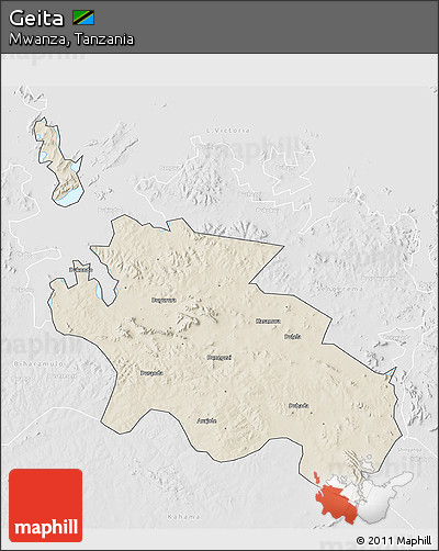 Shaded Relief 3D Map of Geita, lighten, desaturated