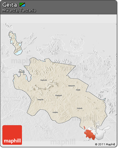 Shaded Relief 3D Map of Geita, lighten, desaturated