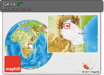 Physical Location Map of Geita, highlighted country, highlighted parent region, within the entire country