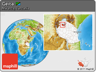 Physical Location Map of Geita, highlighted country, highlighted parent region, within the entire country