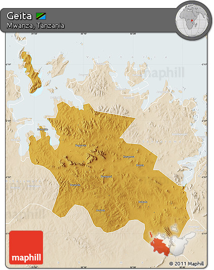 Physical Map of Geita, lighten