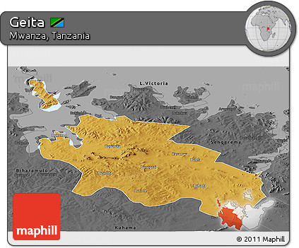 Physical Panoramic Map of Geita, darken, desaturated