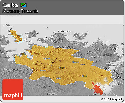Physical Panoramic Map of Geita, desaturated