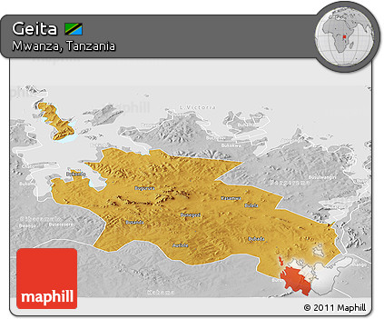 Physical Panoramic Map of Geita, lighten, desaturated
