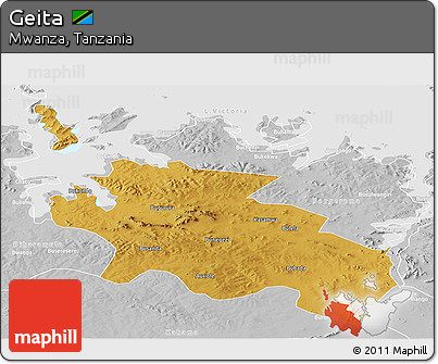 Physical Panoramic Map of Geita, lighten, desaturated