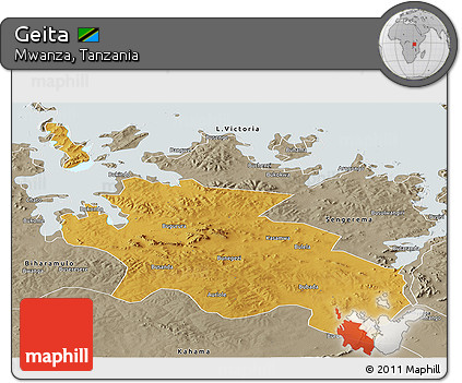 Physical Panoramic Map of Geita, semi-desaturated
